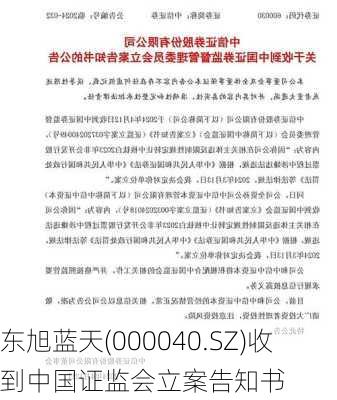 东旭蓝天(000040.SZ)收到中国证监会立案告知书